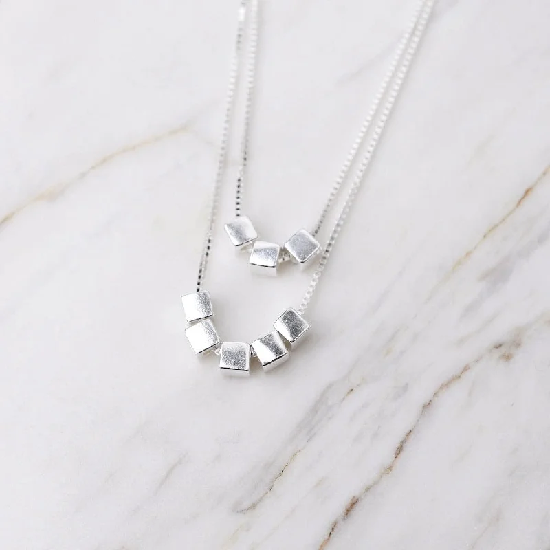 Sterling Silver Layered Cubes Necklace