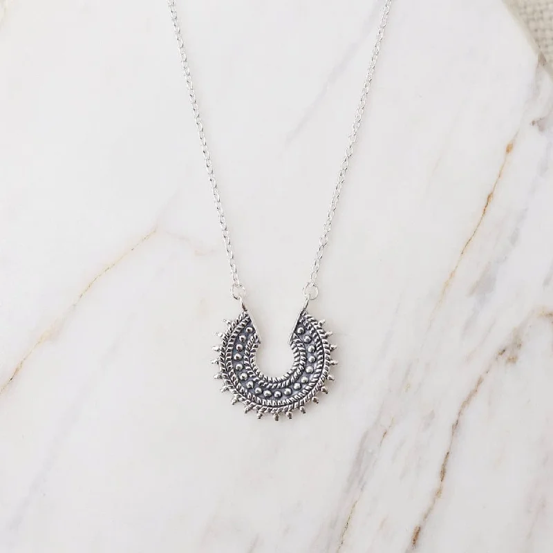 Sterling Silver Dotty Crescent Necklace