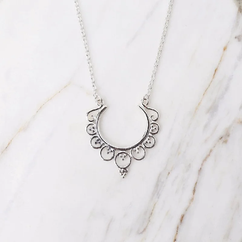 Sterling Silver Crescent Lotus Necklace