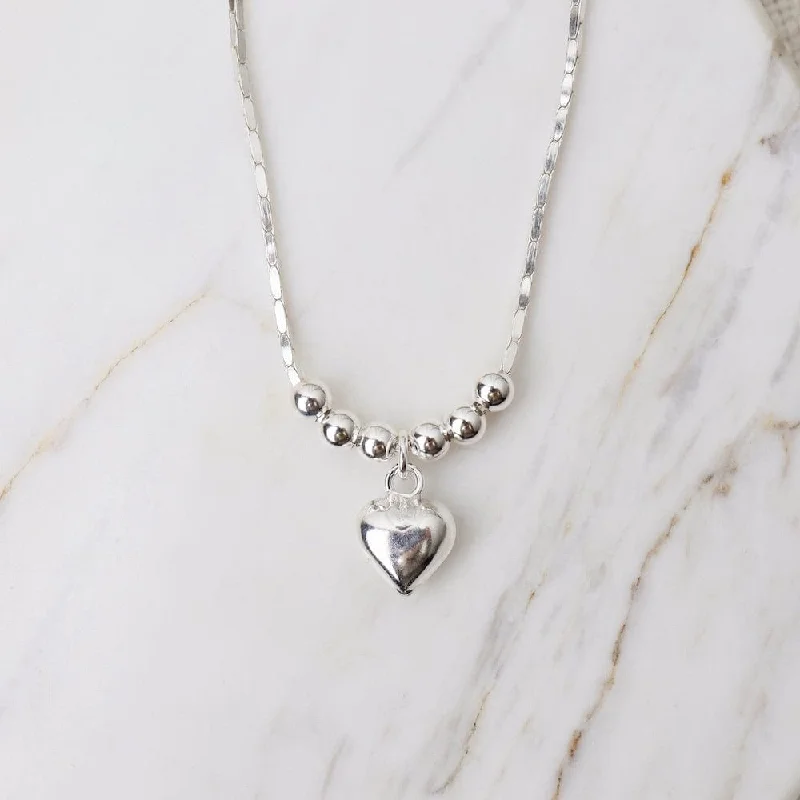 Sterling Silver Heart and Beads Necklace