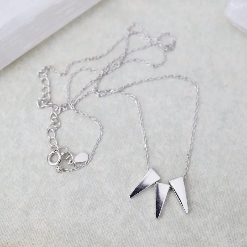 Rhodium Plated Sterling Silver Triple Triangles Necklace