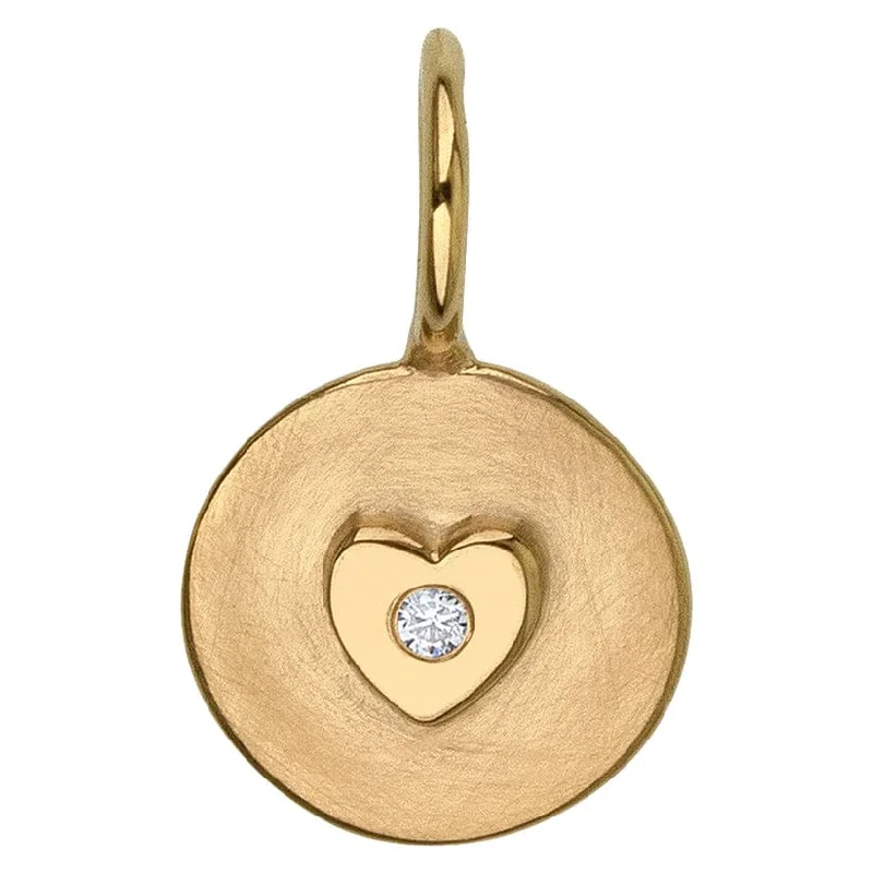 Gold Diamond Heart Round Charm