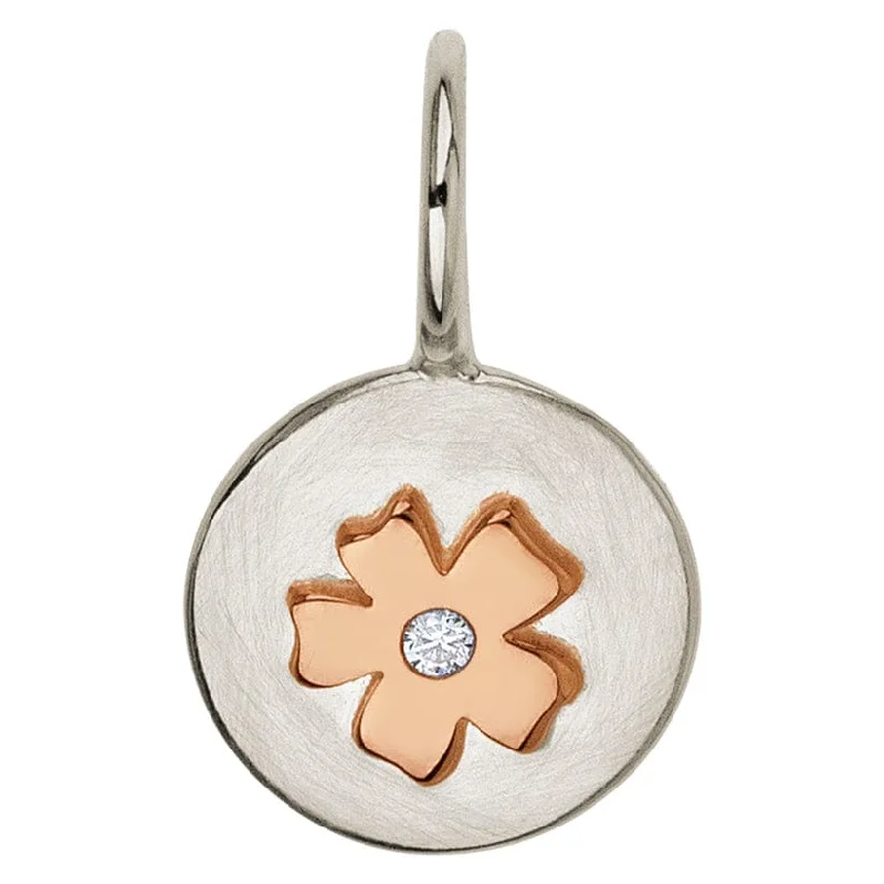 Silver & Rose Gold Diamond Cherry Blossom Round Charm