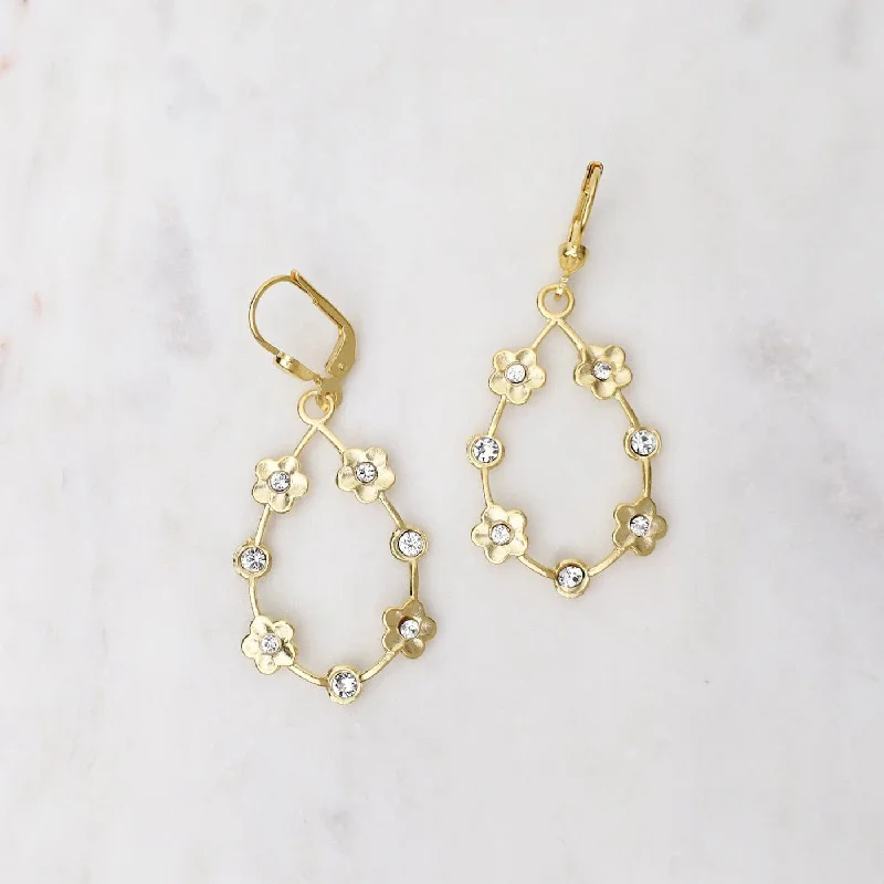 Gold Crystal Teardrop Flower Garland Earrings