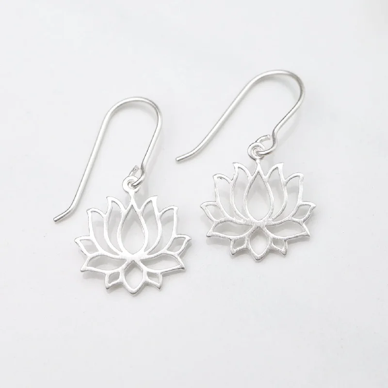 Lotus Drop Earrings - Brushed Sterling Silver