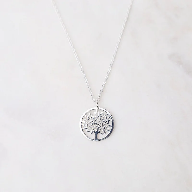 Small Tree of Life in Circle Necklace – Sterling Silver