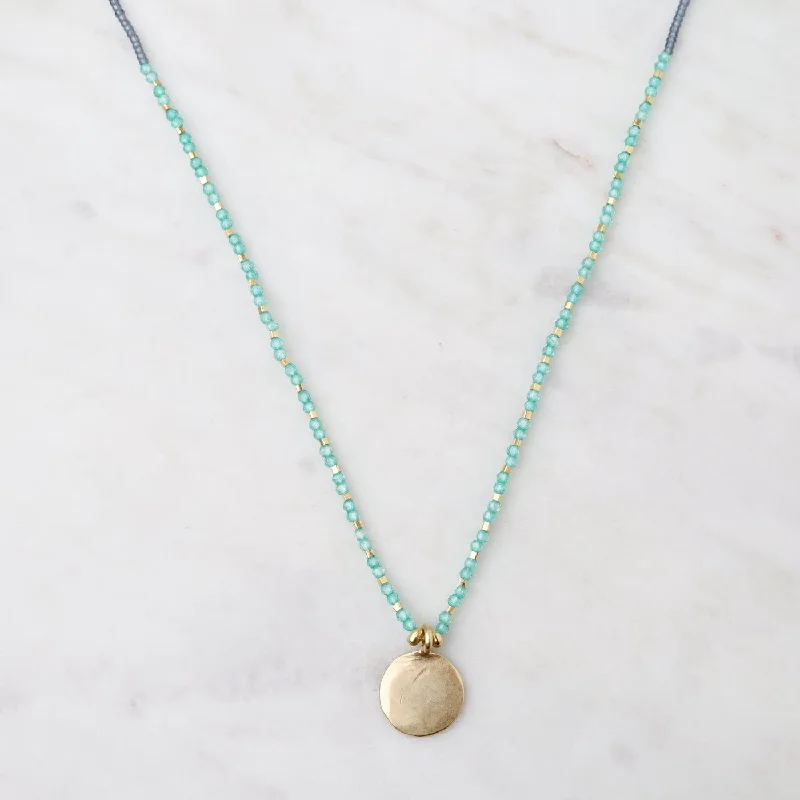 Grey, Green Onyx & Gold Vermeil Hammered Disc Charm Necklace