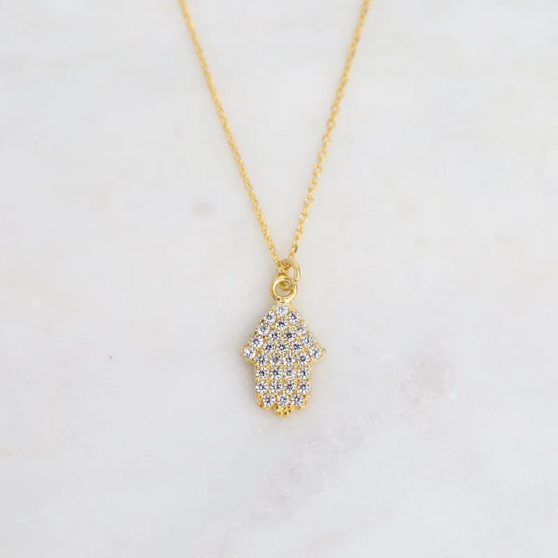 Gold Plated CZ Hamsa Necklace