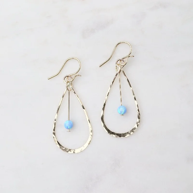 Gold Filled Teardrop with Hanging Blue Opal Ball Earrings