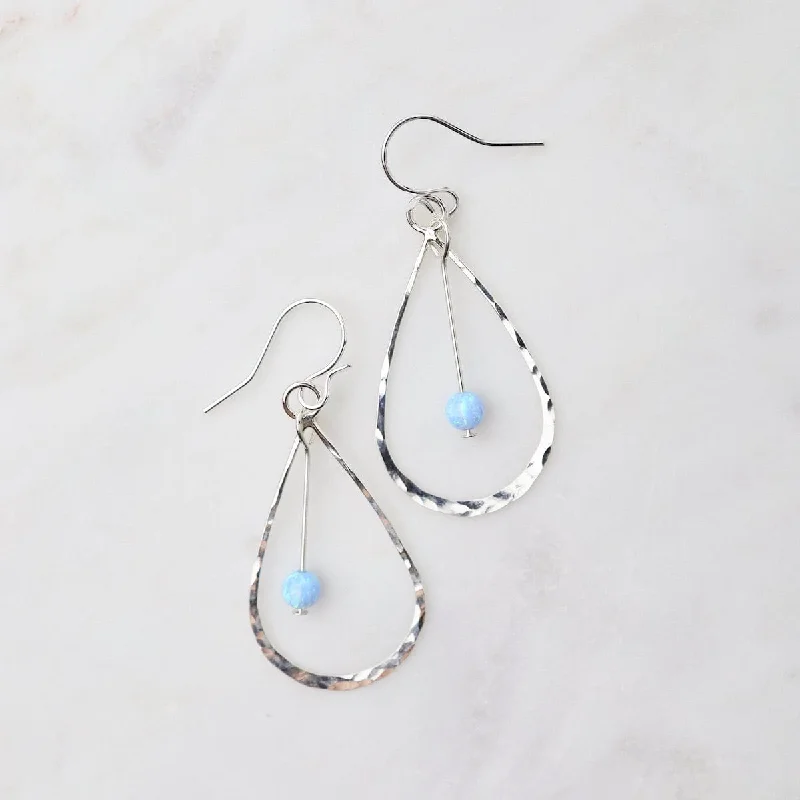 Teardrop with Hanging Blue Opal Ball Earrings