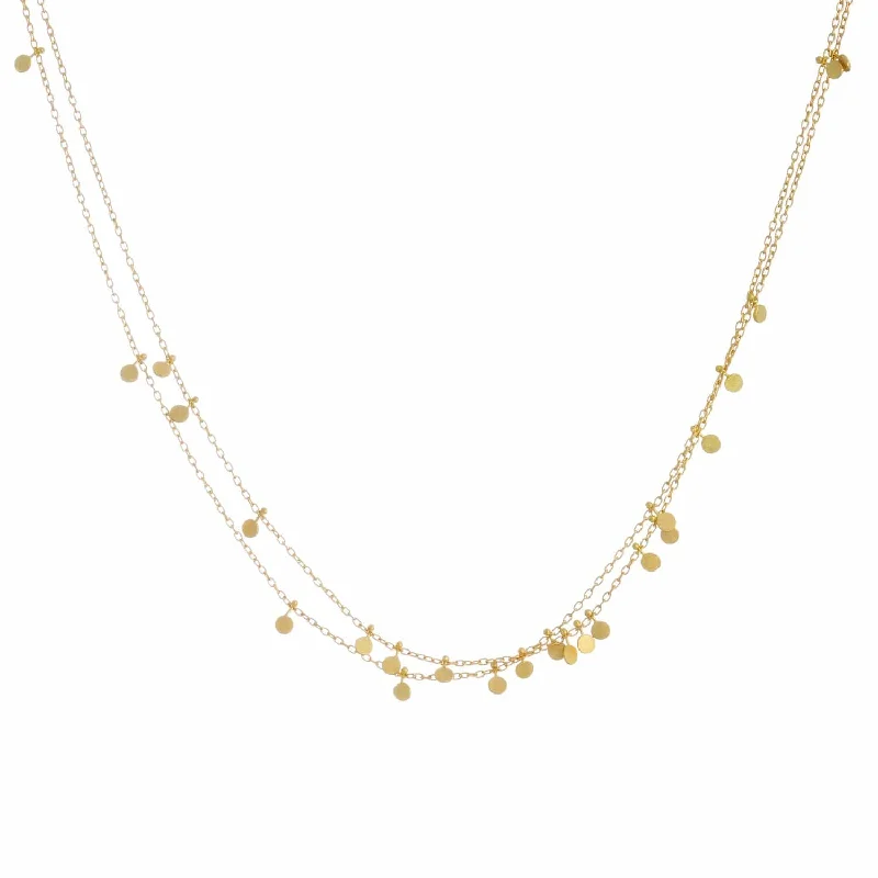 Yellow Gold Tiny Dots Double Chain Necklace