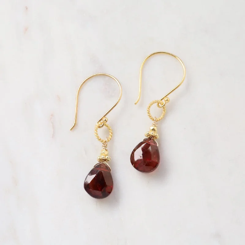 Gold Garnet Teardrop Earrings