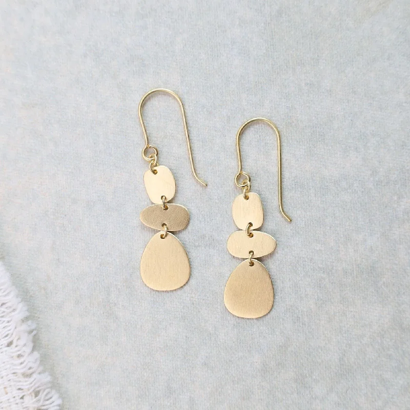 3 Organic Shapes Drop Earrings - Brushed Gold Vermeil