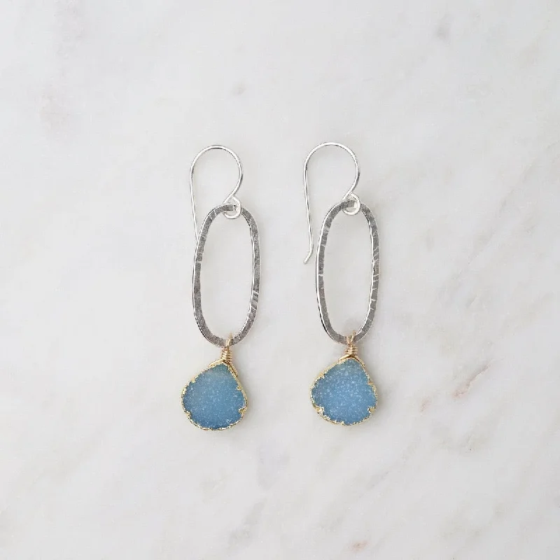 Blue Druzy Drop Earrings