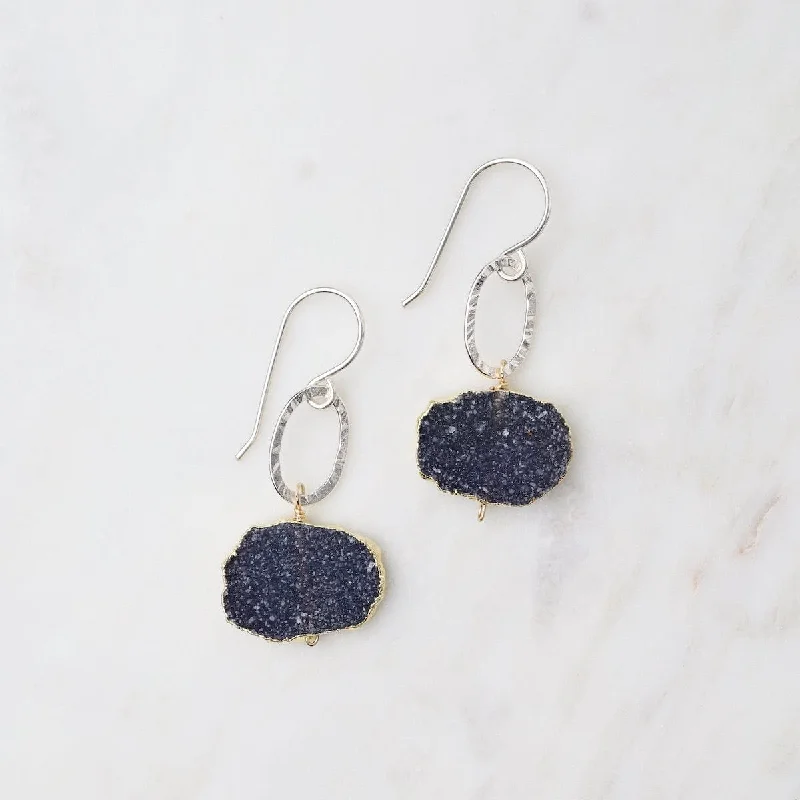 Black Druzy Drop Earrings