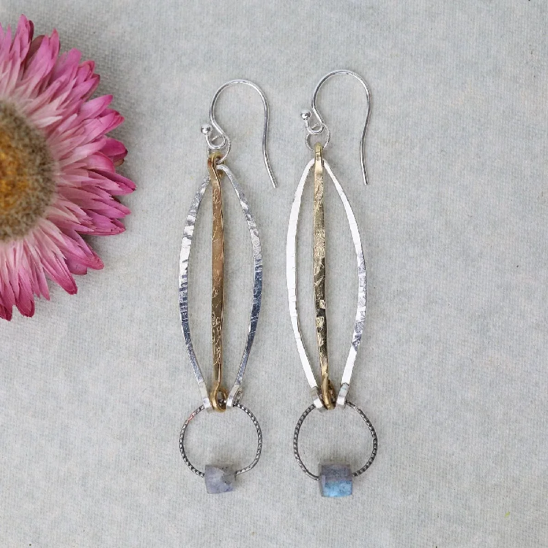 Long Labradorite Cube Drop Earrings