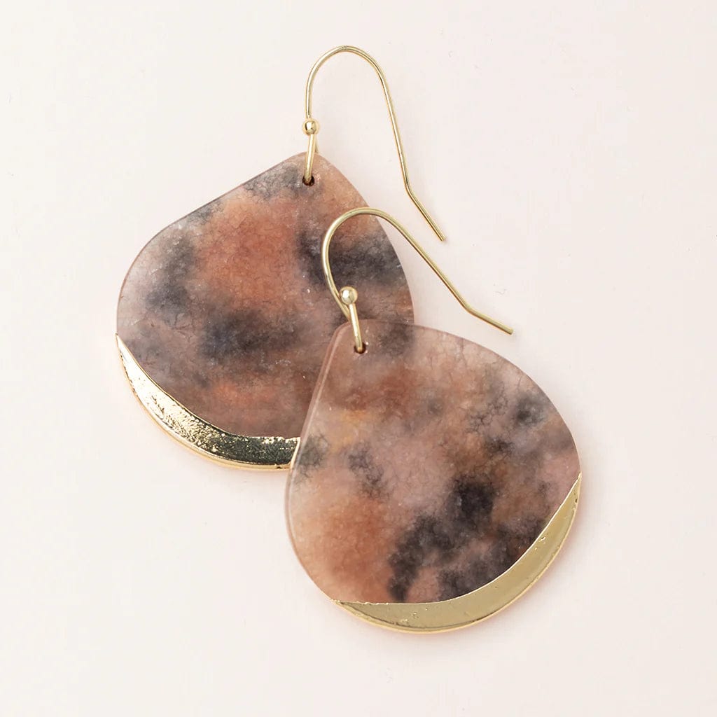 Fossil Pink Agate Gold Dipped Teardrop Earrings