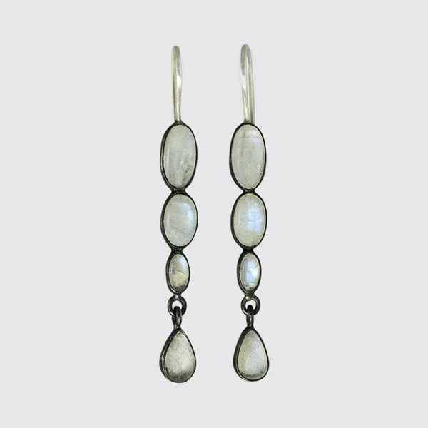 Triple Oval Moonstone Cabochon Drop Earrings