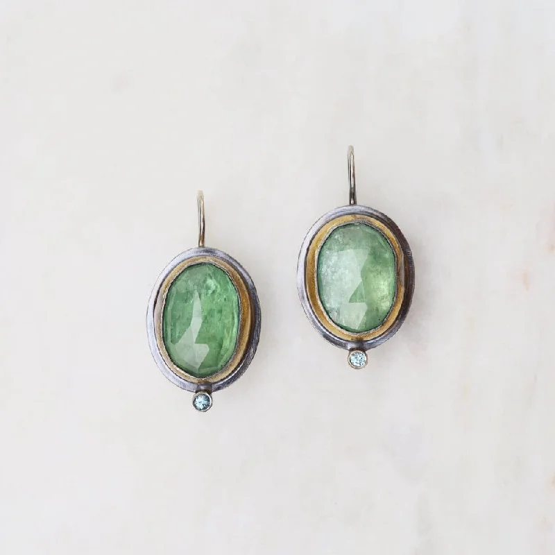 Green Kyanite Oval Crescent Rim Drop Earrings