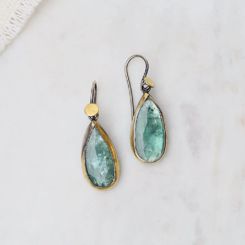 Teardrop Fold Earrings with Green Kyanite