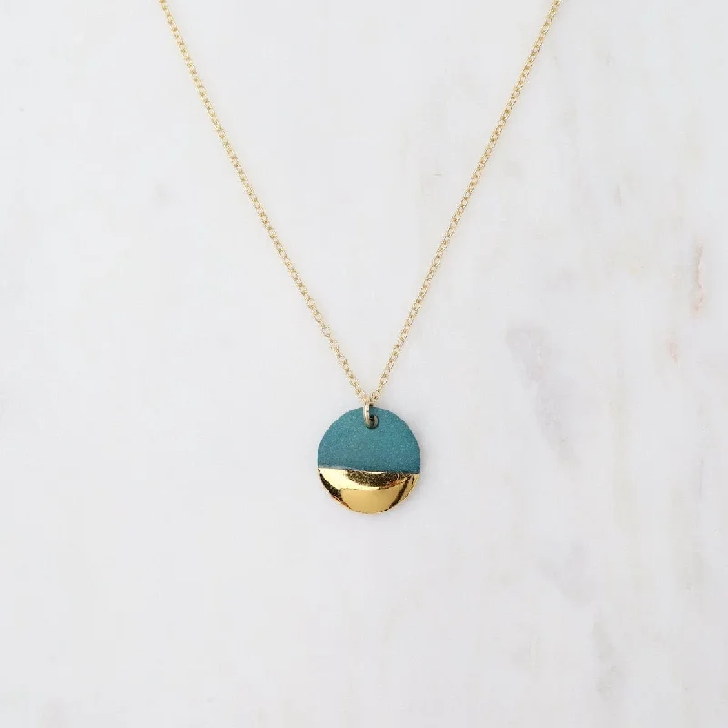 Teal Gold Dipped Flat Circle Necklace