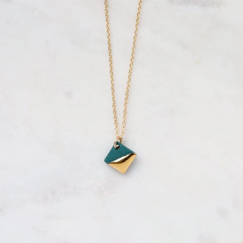 Teal Gold Dipped Square Necklace