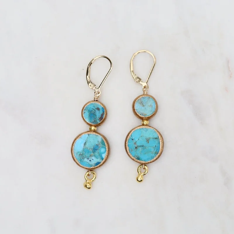 Double Turquoise Golden Raindrop Earrings