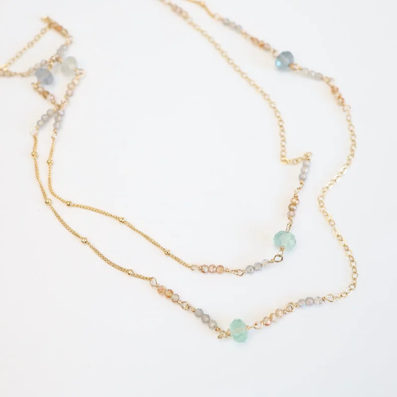 36" Mixed Gold Filled Chain with Stations of Flourite Necklace