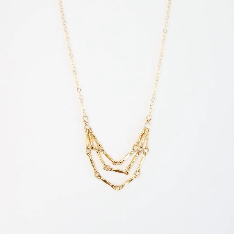 Gold Filled Chain with Triple Bar Chain Center Necklace