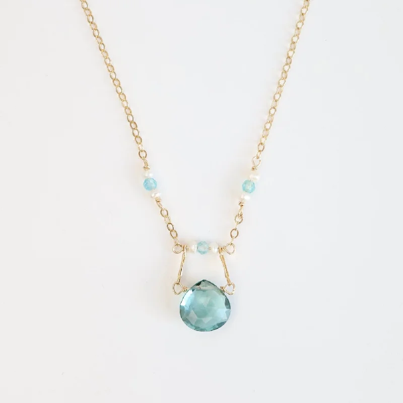 Gold Filled Drop Down Bar Link Blue Topaz Necklace