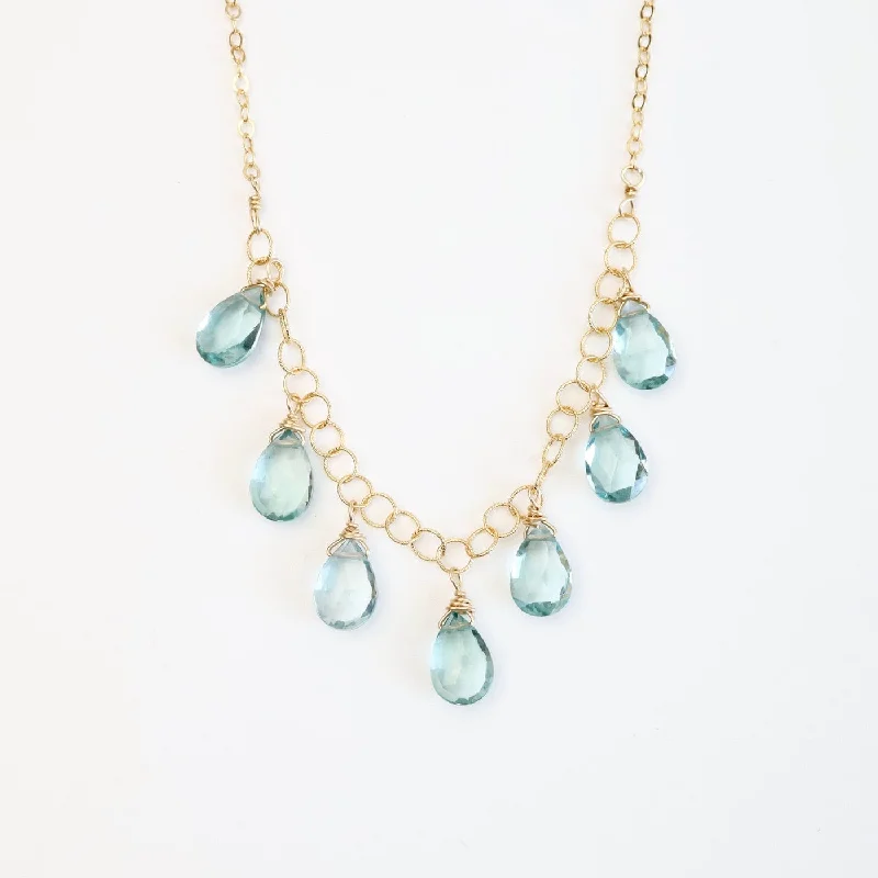 Gold Filled Chain with 7 Blue Topaz Drops  Necklace