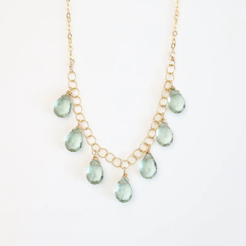 Gold Filled Chain with 7 Green Amethyst Drops  Necklace