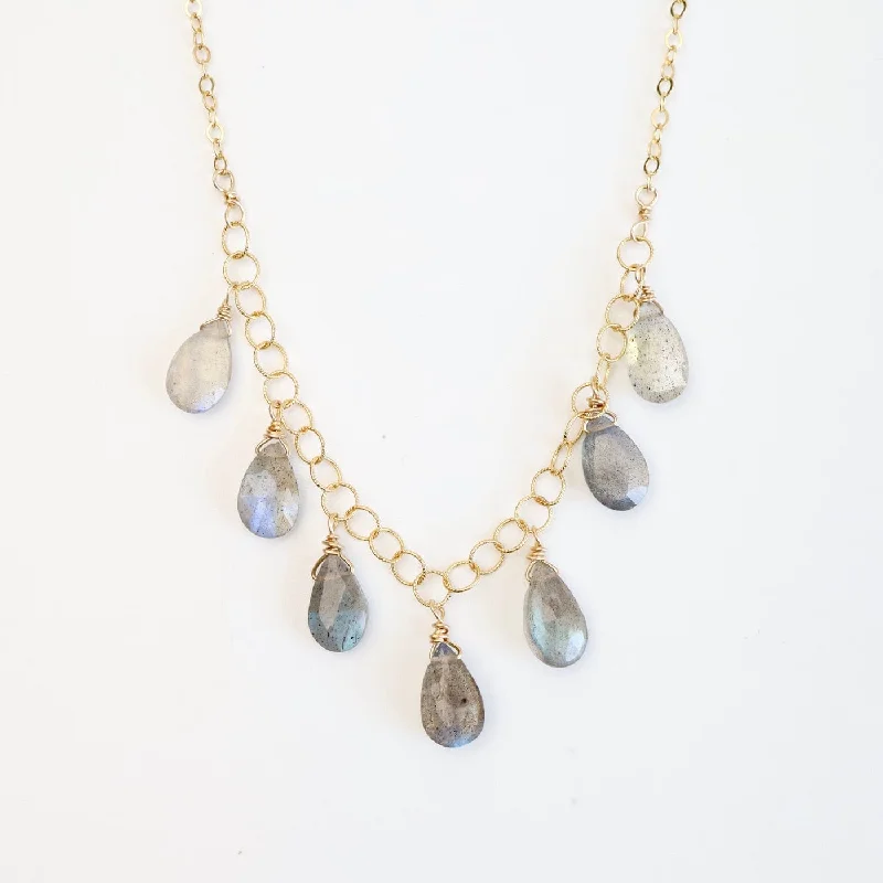 Gold Filled Chain with 7 Labradorite Drops  Necklace