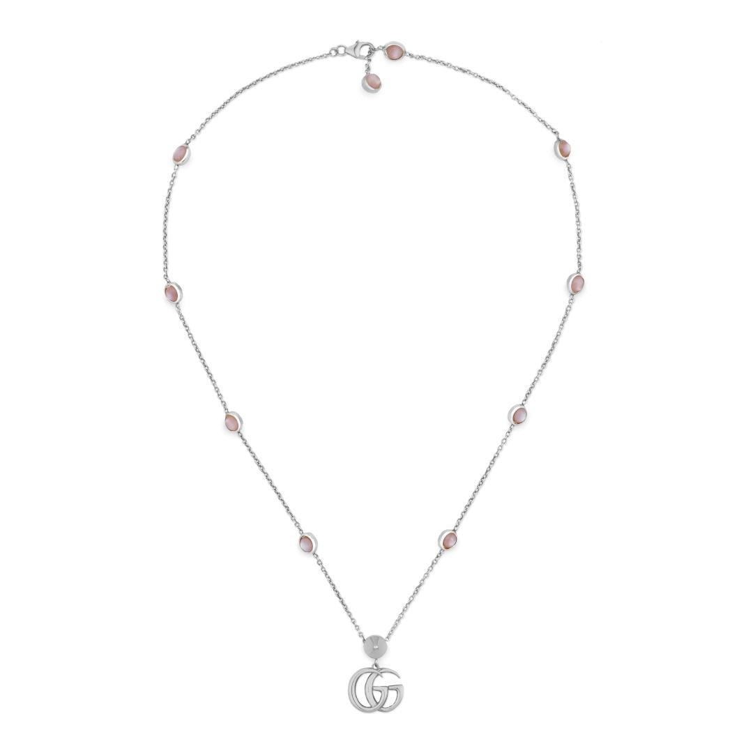 Gucci Sterling Silver GG Marmont Necklace with Pink MOP, 16.5 inch