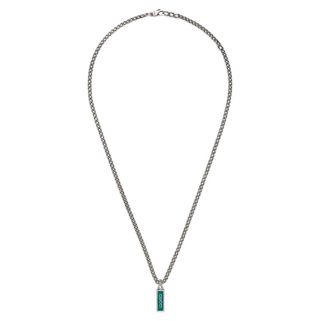 Gucci Sterling Silver Tag Necklace with Turquoise Enamel, 22 inch