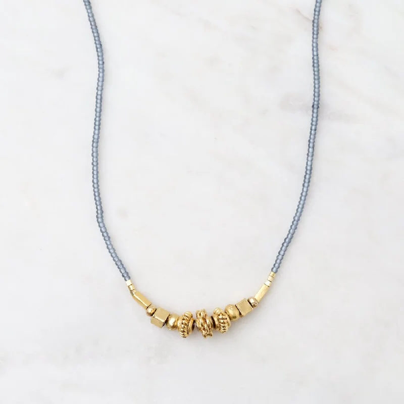 Grey Seed and Cluster of Gold Bead Necklace