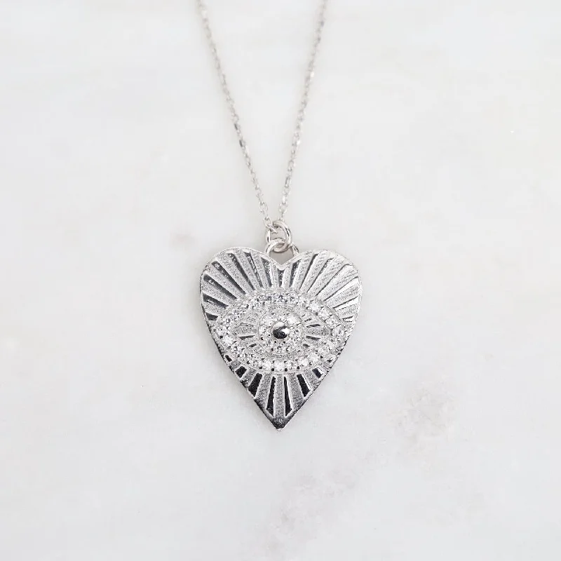 Silver Heart with Evil Eye Necklace