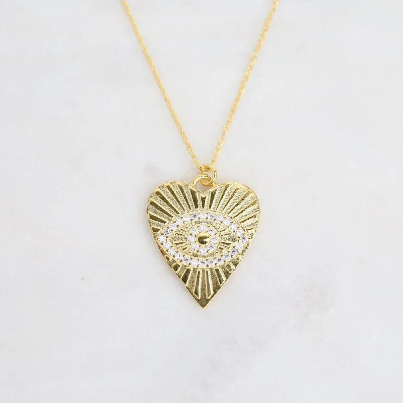 Gold Heart with Evil Eye Necklace