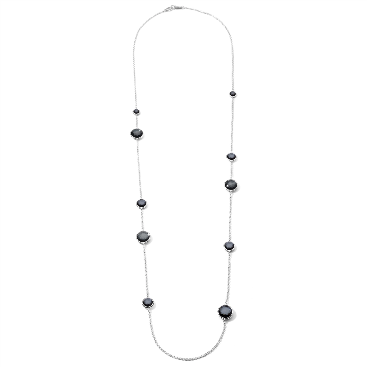 Ippolita Sterling Silver Wonderland Multi Round Stone Necklace in Clear Quartz over Hematite Doublet, 40 inch