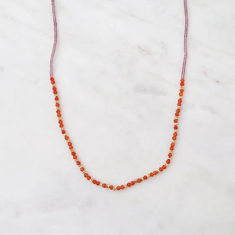 Clear Pink, Carnelian & Gold Vermeil Bead Necklace