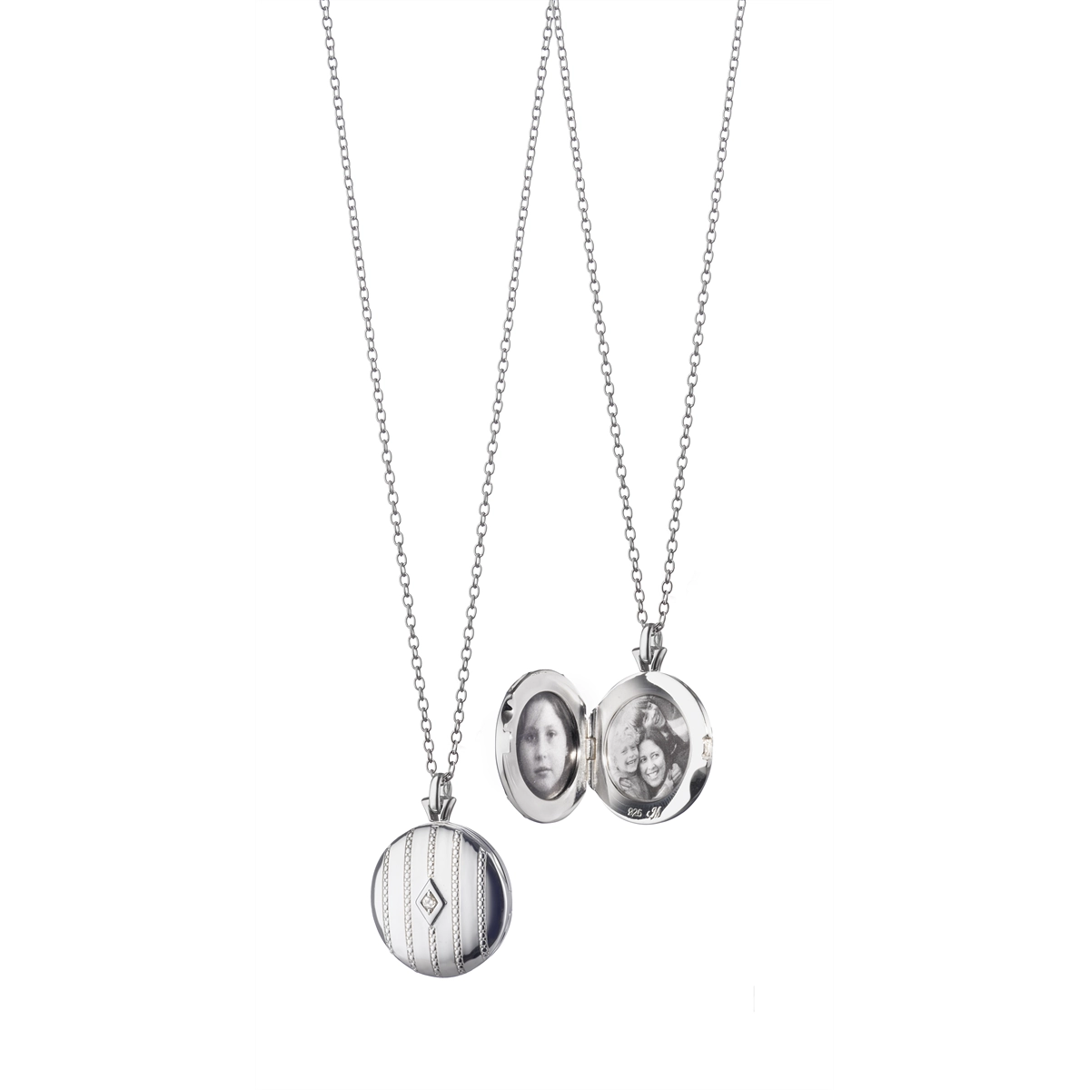 Monica Rich Kosann Sterling Silver Round Bead Locket Necklace with Diamond