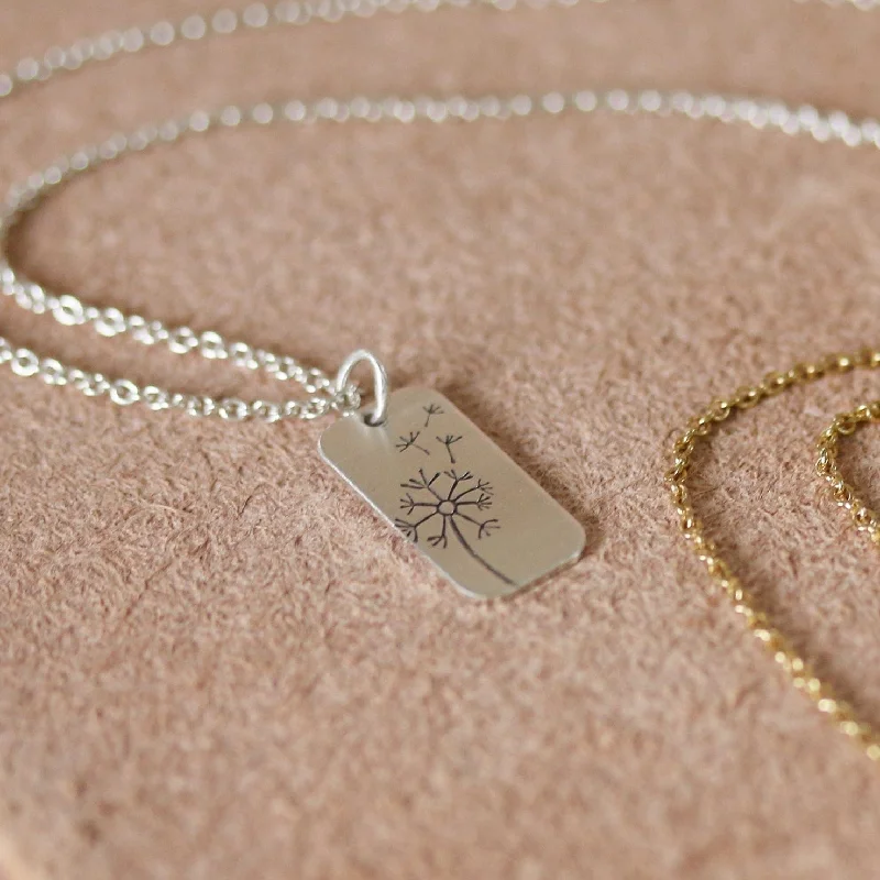 Dandelion Petite Tag Necklace - Wishing Necklace in Sterling Silver