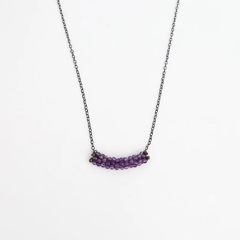 Hand Stitched Amethyst with Sterling Silver Trim Necklace