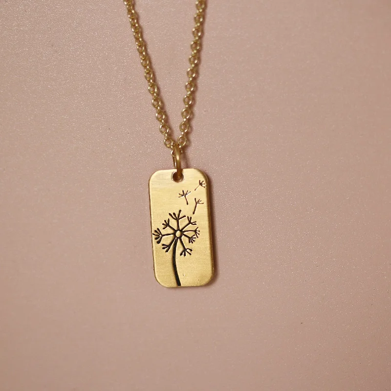 Dandelion Petite Tag Necklace - Wishing Necklace Gold Plated