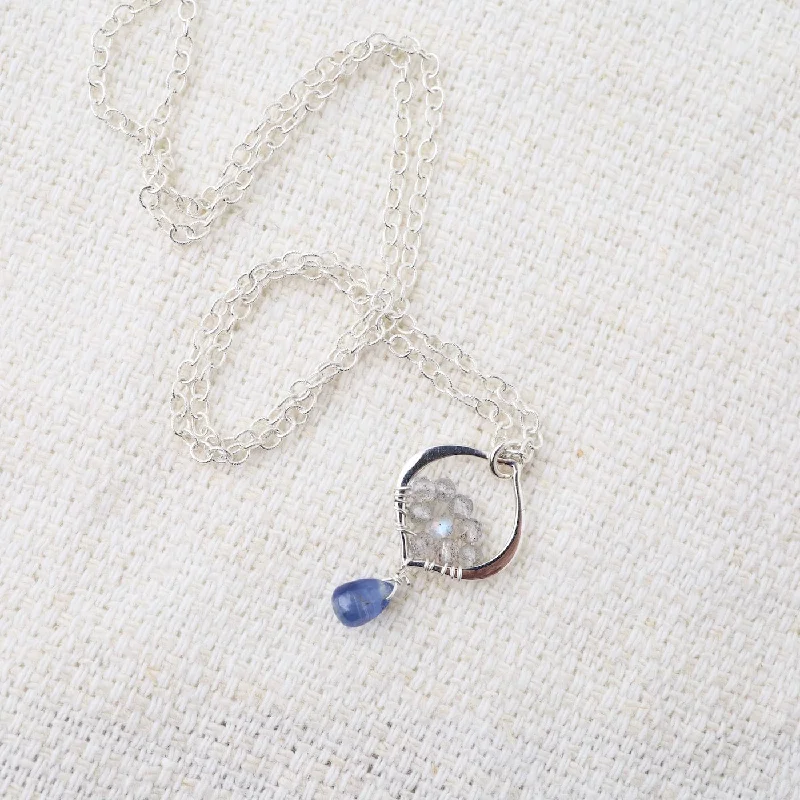 Sterling Silver Tiny Arabesque with Kyanite & Labradorite Necklace