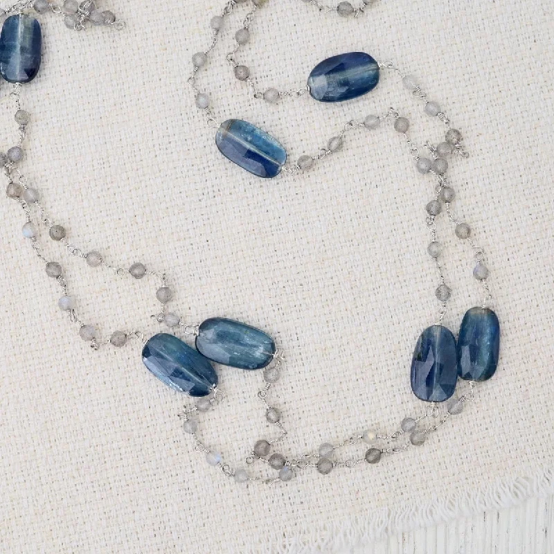 Silver Blue Kyanite & Labradorite 42" Bead Chain Necklace