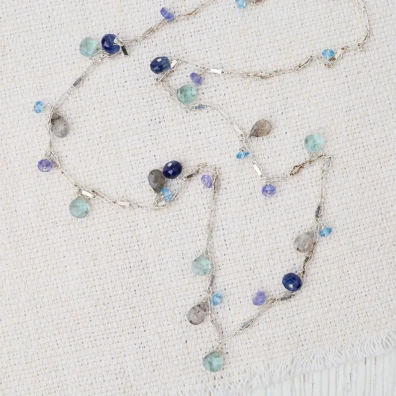 Silver Blue Topaz & Labradorite Rain Drops Necklace