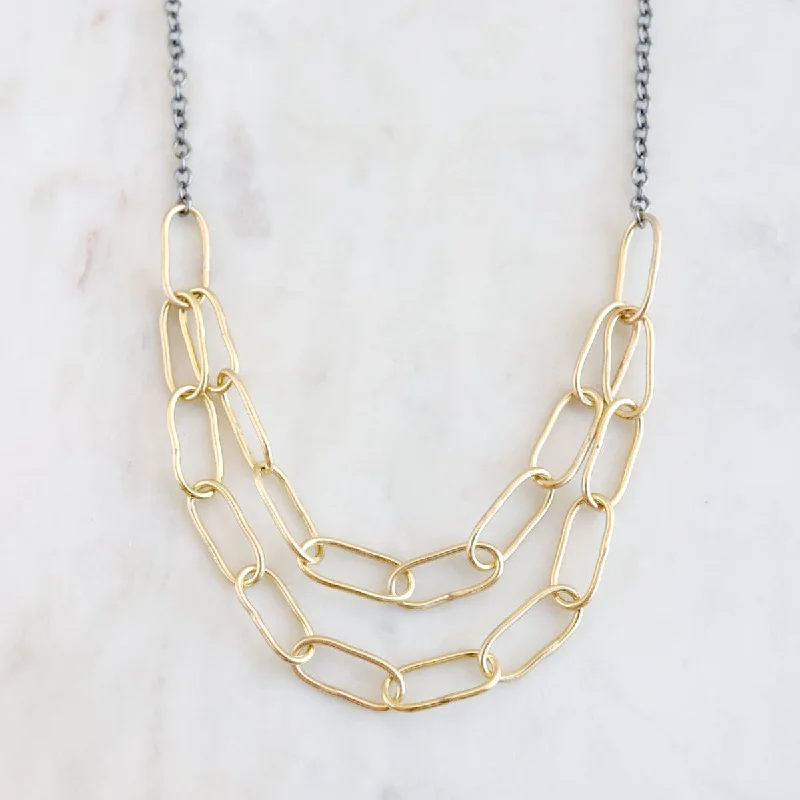 2 Layer 14K Gold & Oxidized Sterling Silver Necklace