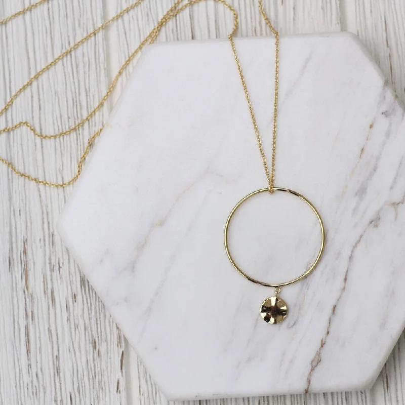 Gold Ripple Circle Long Necklace