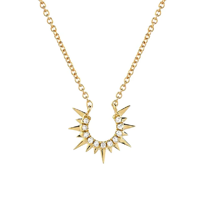 14k Yellow Gold Petite Sunburst Three-Quarter Circle Necklace